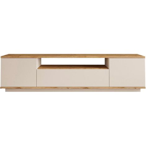 Mueble de TV con 3 puertas y 1 estante - Beige y natural - LOTULA (1/5)