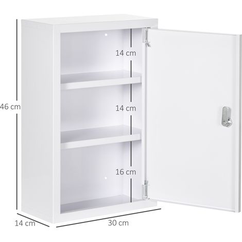Medizinschrank, 3 Fächer, abschließbare Tür, stabiles Stahlgehäuse, weiß, 30 x 14 x 46 cm (1/5)