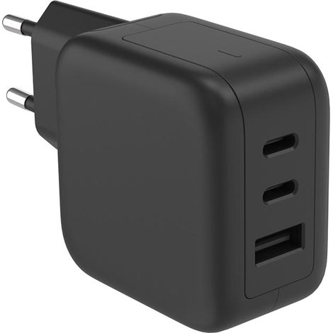 HQ-Power Cargador rápido Universal GAN, 1x USB-A QC y 2X USB-C PD, para Smartphones, portátiles y tabletas iOS/Android, 5 Veces más rápido, ultracompacto e Ideal para Viajar, 67W, Negro (1/5)