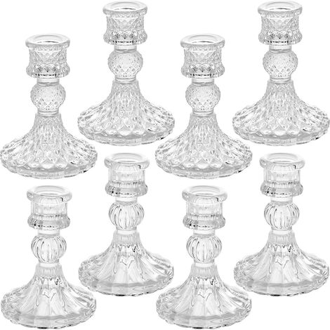 Lot de 8 bougeoirs en Verre Transparent Comprenant des bougeoirs Coniques et des bougeoirs à Rayures, Deux Styles pour Les événements Formels, Les Mariages, Les Festivals, l'église, Les fêtes et Les