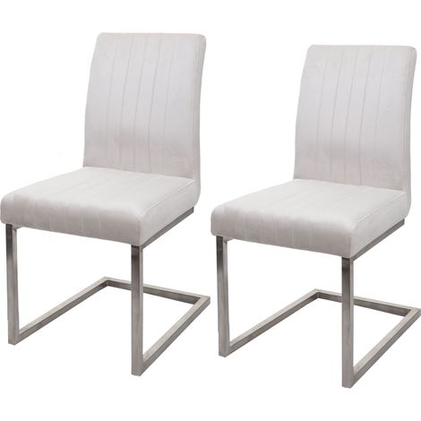 Lot de 2 chaises cantilever HHG-096, chaise visiteur chaise de conférence, velours inox brossé, crème-blanc (1/5)