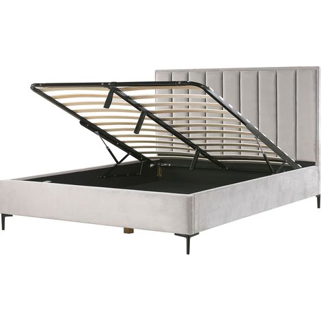 Ottoman Bed Velvet SEZANNE 180 x 200 cm (EU Super King) Light Grey (1/5)