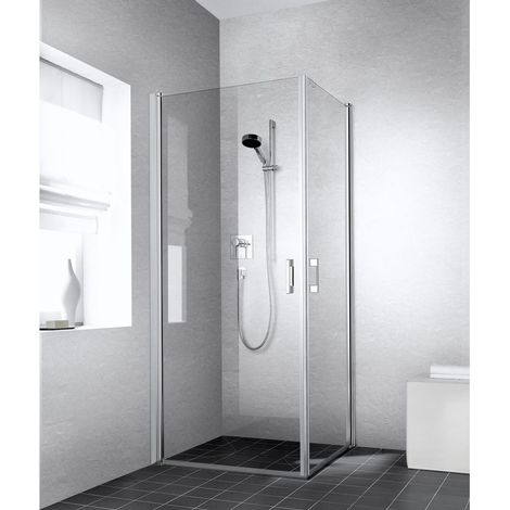 Kermi LIGA demi-pièce d’angle à droite 1ER 900 x 2000mm argent satiné verre trempé transparent (1/5)