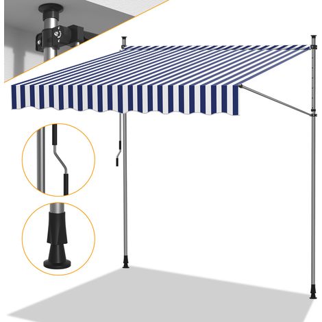 Wolketon Markise Klemmmarkise Balkonmarkise Blau Weiß mit Handkurbel ohne Bohren Sonnenschutz UV-Schutz und wasserfestund höhenverstellbar 200cm
