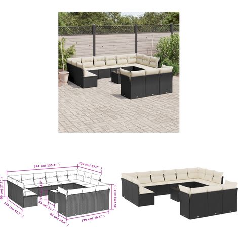 Salon de jardin avec coussins 14 pcs noir résine tressée - Ensemble Salon De Jardin - Mobilier De Jardin - Canapé D'extérieur - Résine Tressée - Rotin Synthétique - Home & Living (1/3)
