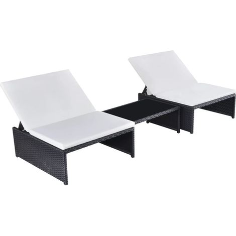 Set di 2 lettini prendisole sedie a sdraio lettini prendisole aiuole da giardino mobili da giardino con tavolo resina intrecciata nera 020012133