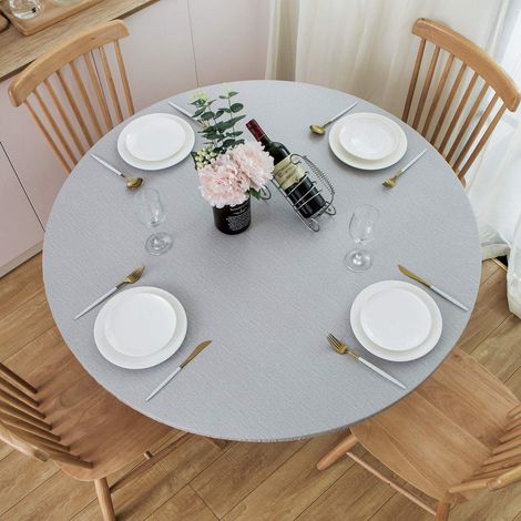 Nappe Ronde en Vinyle avec Bord élastique, imperméable, résistante à l'huile, Facile à Nettoyer, pour intérieur et extérieur, Gris Clair, 114,3 à 142,2 cm (1/5)