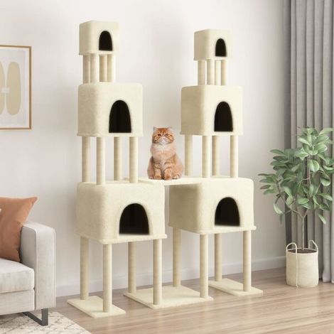 Arbre à chat avec poteaux en sisal, couleur crème, 199 cm (1/4)