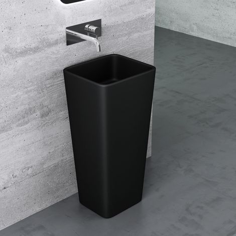 Mai & Mai Lavabo à Poser au Sol Noir Mat 40cm Vasque sur Pied en Résine Evier Lave Mains Salle de Bain sans Trop-plein Col31 (1/5)