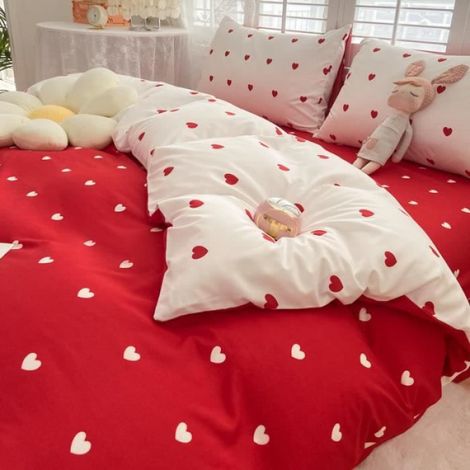 Housse de Couette - Amour Rouge - 200x200 cm - Microfibre Douce - 2 Taies d'Oreiller - Lavable en Machine (1/4)