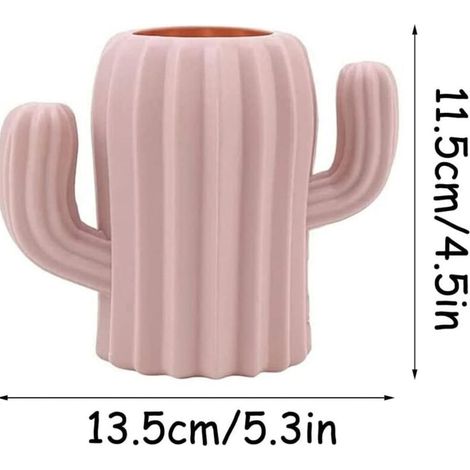2 Pièces Porte Pot Organisateur, Organiseur Cactus, Porte Stylo de Bureau, Pot a Pinceau de Maquillage, Créatif Drôle Forme de Cactus, pour Bureau, Fournitures de Bureau, Coiffeuse (Vert, Rose ) (1/4)