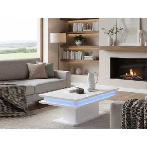 Dmora Mesa de centro, Made in Italy, Mesa de salón, con luz LED, 100x55h42 cm, color blanco brillante, con embalaje reforzado (1/4)