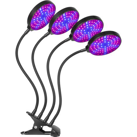 Lampe croissance LED 60W, 4 têtes, auto on/off, timer 3 modes, 5 niveaux, IP66, pince (Rouge et Bleu) (1/5)