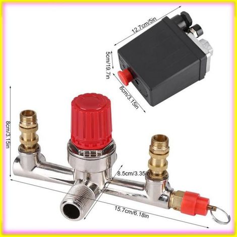 keenso Vanne de commande de pression Pressostat de Compresseur D'air avec Double Jauge, Plastique et Métal electromenager balai (1/5)