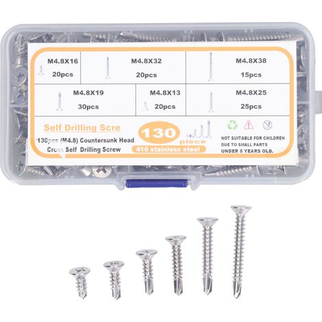 130 vis autoperceuses inox M4.8 tête plate cruciforme antirouille pour fibre de verre, lot de 130 pièces (1/5)