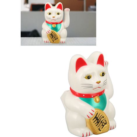 Décoration de chat porte-bonheur solaire de 10 cm (4 pouces), idéale pour les inaugurations de magasins, les caisses, les halls d'entrée et les maisons ornement de chat Feng Shui électrique blanc M (1/5)