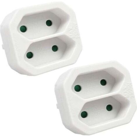 2-in-1-Flachadapter mit 2 Schuko-Steckdosen, 2 Steckdosen, Belastbarkeit bis 2300 W, 10 A, 250 V, weiß, 2 Stück (1/4)