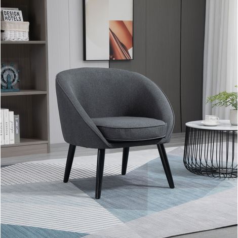 Poltrona moderna 71x65x75 cm, seduta profonda, cuscino sfoderabile, legno di gomma, poliestere grigio (1/5)