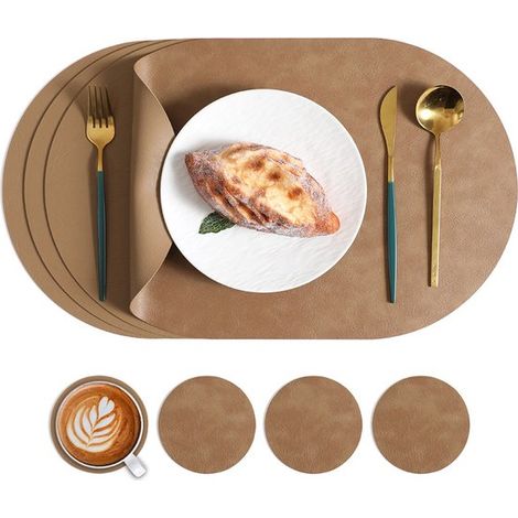 Sets de table ovales résistants à la chaleur le set comprend quatre sets de table lavables (45 x 30 cm) et quatre dessous de verre ronds (10 cm) pour la cuisine et la salle à manger (1/5)
