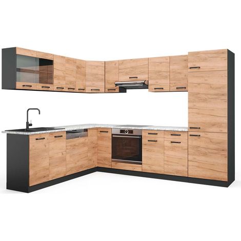 Cuisine en angle R-Line, Chêne doré/anthracite, 227 x 287 cm , PT Marbre, Vicco