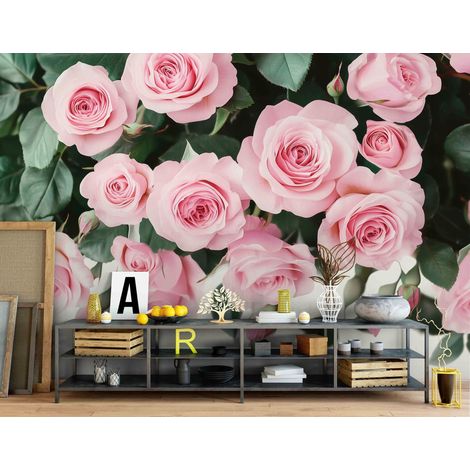 Fototapete Blumen Rosen Rosa Hängend, für Wohnzimmer und Schlafzimmer, 150 x 105 cm – Komplettset inkl. Kleister & Anleitung (1/5)