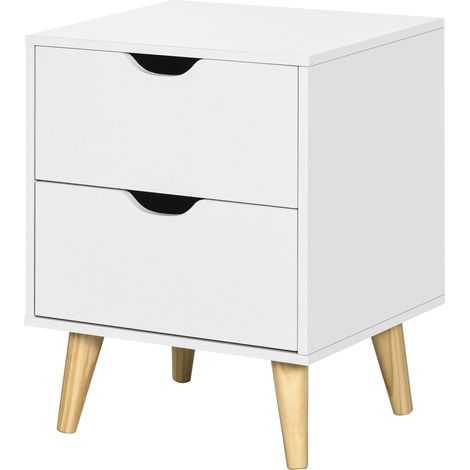 Table de chevet avec 2 tiroirs style Scandinave blanc 40x35x50,5 cm