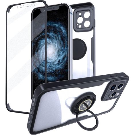 Schutzhülle für Apple iPhone 12 Pro, farbloser schwarzer Rahmen, Ringstoßdämpfer, 360° (1/5)
