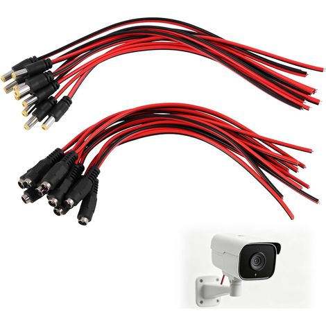 20 Pièces Câble DC 5.5 x 2.1 mm, Connecteur DC Mâle Femelle 10 Mâles 10 Femelles, Fils Rouge Noir Pré-étamés 30 cm, Connecteurs Jack DC Caméra CCTV Bande LED Adaptateur Secteur Réparation Projets DIY (1/5)