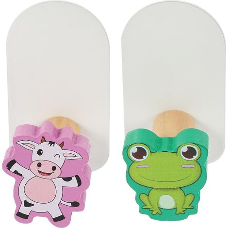 Crochets Muraux Adhésifs en Bois Cartoon pour Salle de Bain et Placard, 2pcs Crochet Mural Suspendu sans Perçage, Gain de Place, pour Paquet à Main et Paquet à Linge (1/5)