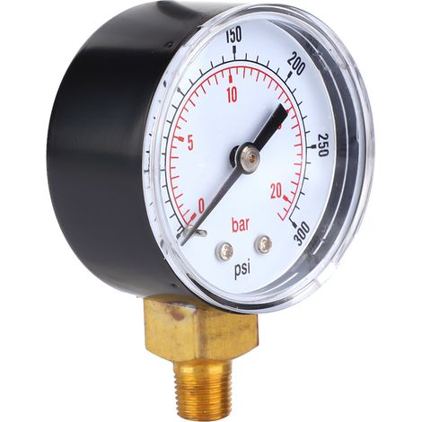 Manomètre à cadran de 50 mm, raccord inférieur 1/8 BSPT pour air, eau, huile et gaz (0-300 PSI 0-20 Bar)