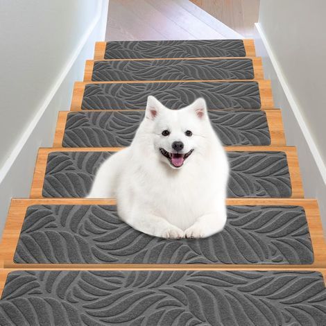 Antidérapant Tapis Marche Escalier, Tapis Escalier 15pcs, Marchettes d'Escalier Auto Adhésif, urface Adhésif 76 x 20cm pour Enfants âgées Chiens (Gris) (1/5)