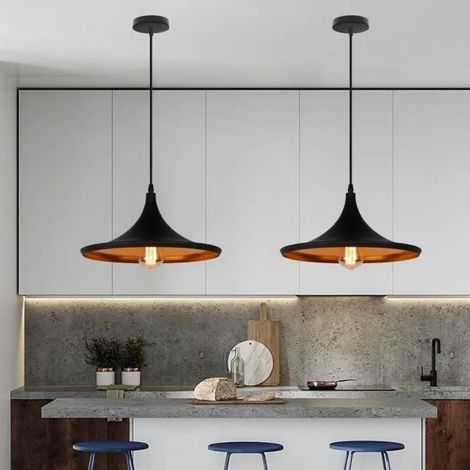 U-DO 2x Vintage Lustre Plafonnier Luminaire Industriel Noir 3620cm Suspension Filaire Ajustable pour Salle à Manger Couloir (1/4)