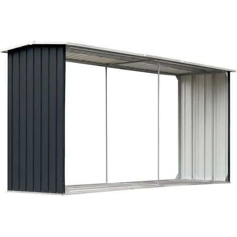 Abri de stockage en acier galvanisé et bois, dimensions : 330 x 92 x 153 cm, couleur anthracite. (1/5)