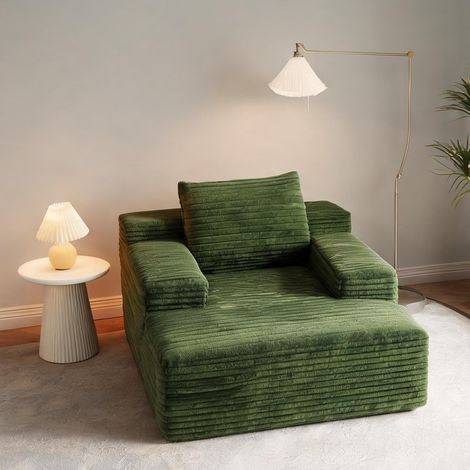 Canapé modulable en velours côtelé vert avec méridienne 2 places (1/5)