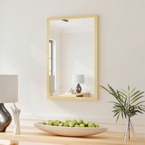 Specchio rettangolare da parete 60 x 40 cm, con cornice in legno naturale, ideale per il bagno, il soggiorno o la camera da letto. (1/5)