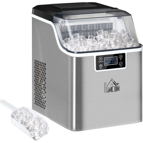 Eiswürfelmaschine 20 Kg/24H 2,3 L Eiswürfelbereiter Mit 3,2 L Wassetank Ice Cube Maker Selbstreinigung Edelstahl Silber 25,2 X 36 X 37,1 Cm