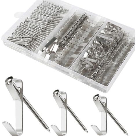 184-teiliges Bilderaufhängeset mit robusten Haken (Tragkraft: 9 kg, 13,5 kg und 22,5 kg), inklusive Nägeln, für Rahmen und Leinwände. – AquaForge (1/4)