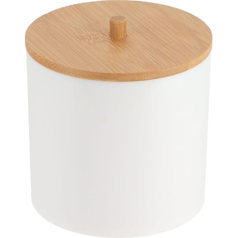 Boite à Coton et Cotons-tiges Blanche et couvercle en Bambou - TENDANCE (1/4)