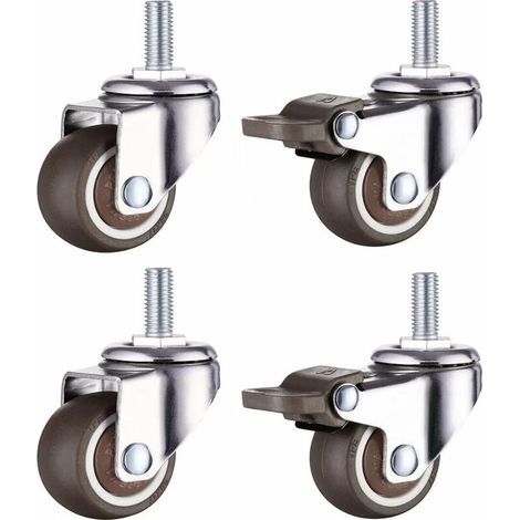 Juego de 4 ruedas pequeñas para muebles - 50 mm - Goma TPE blanda (2 piezas con freno) (50 mm) (1/5)