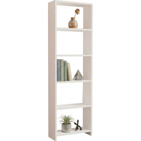 Bücherregal Piubega, 5 Etagen Bibliothek, Freistehend, Vertikale Struktur, 50x20x160h cm Weiß