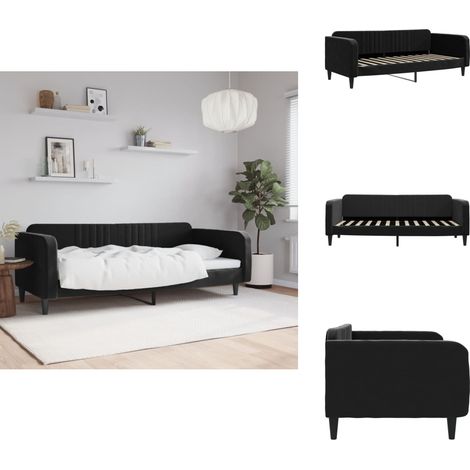 Lit de repos sans matelas noir 90x200 cm velours - Lit Deux Places - Canapé Convertible - Lit Invité - Meuble Multifonctionnel - Literie (1/5)