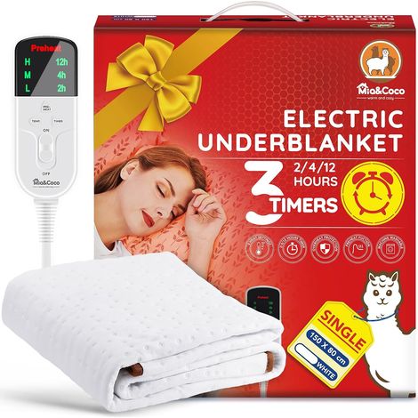 Couverture Chauffante Électrique, sous-Couverture Chauffante avec Minuteries De 12 Heures Et 3 Réglages De Chaleur, Affichage LED, Machine Lavable (150 X 80 cm) (1/5)