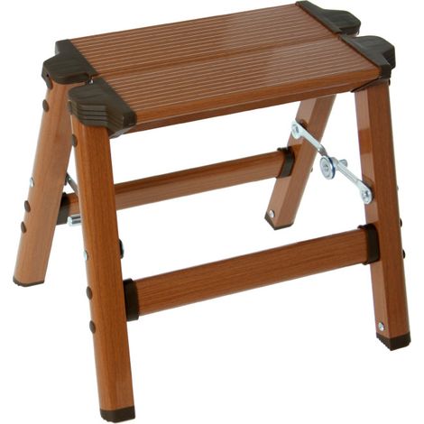 Escabeau Marchepied Pliable Aluminium Couleur Bois - Hauteur 29.5cm (1/2)