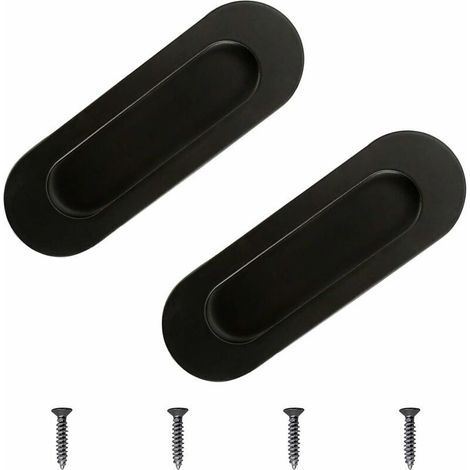 Maniglie per mobili, 2 maniglie per porte scorrevoli incassate con meccanismo a filo in acciaio inox nero, ovali, per mobili a cassetti (1/4)