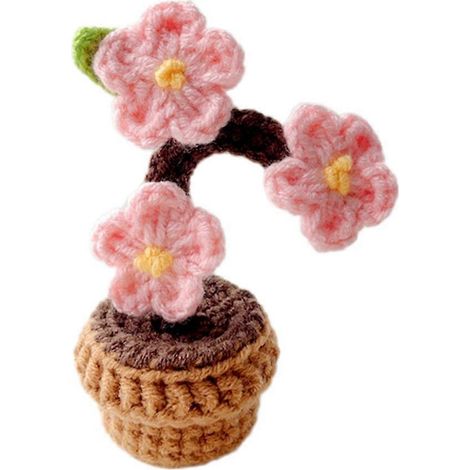 Fleurs tricotées à la main en pot au crochet-- (1/5)