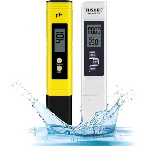 2PCS Testeur de Qualité de l'eau, Testeur pH Mètre électronique, TDS&EC Mètre Température, 4 en 1 Testeur de qualité de l'eau avec Écran LCD, résolution Haute précision 0,01, pour Piscine, Eau Potable