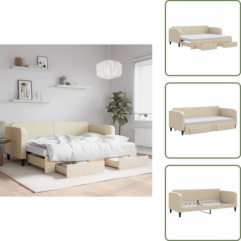 Cama doble - vidaXL Sofá cama nido con cajones tela color crema 80x200 cm - Almacenamiento