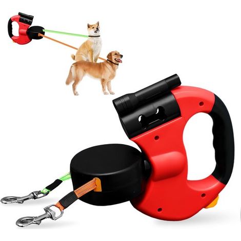 Doppelleine für Hunde Doppelte Rollleine Für zwei Hunde 360° Drehung 3 Meter Länge Rot (1/5)