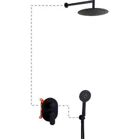 Ensemble de douche complet noir mat, design rond