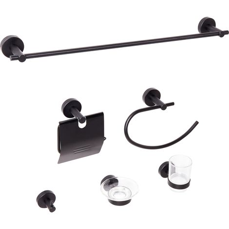 Conjunto de 6 accesorios de baño moderno de aluminio mate vaso y jabonera incluidos negro Zaruma